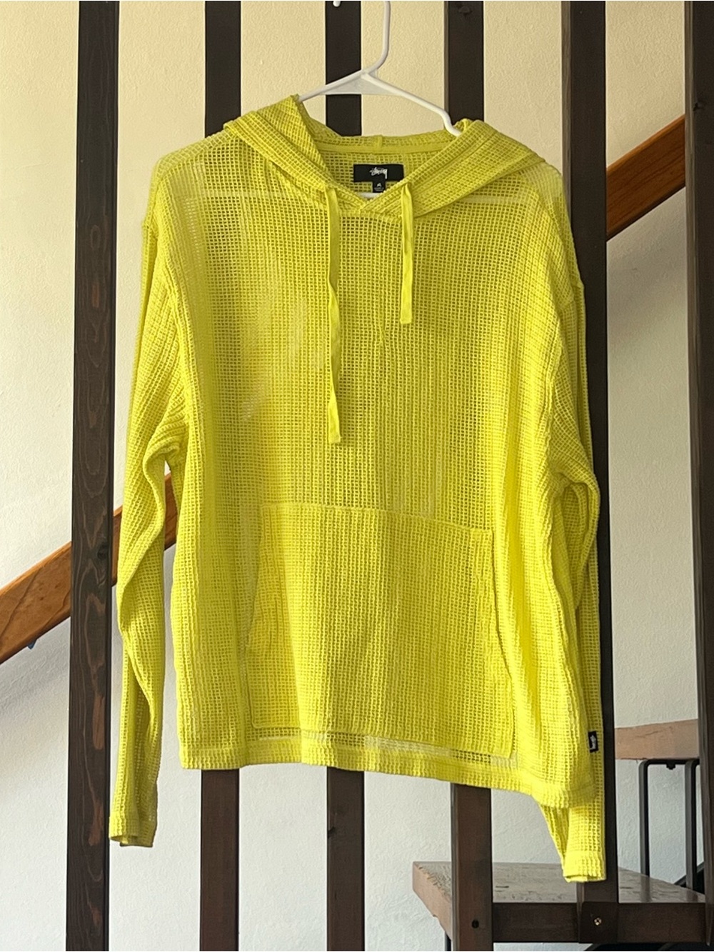 Stussy Neon Yellow Waffle-Knit Hoodie